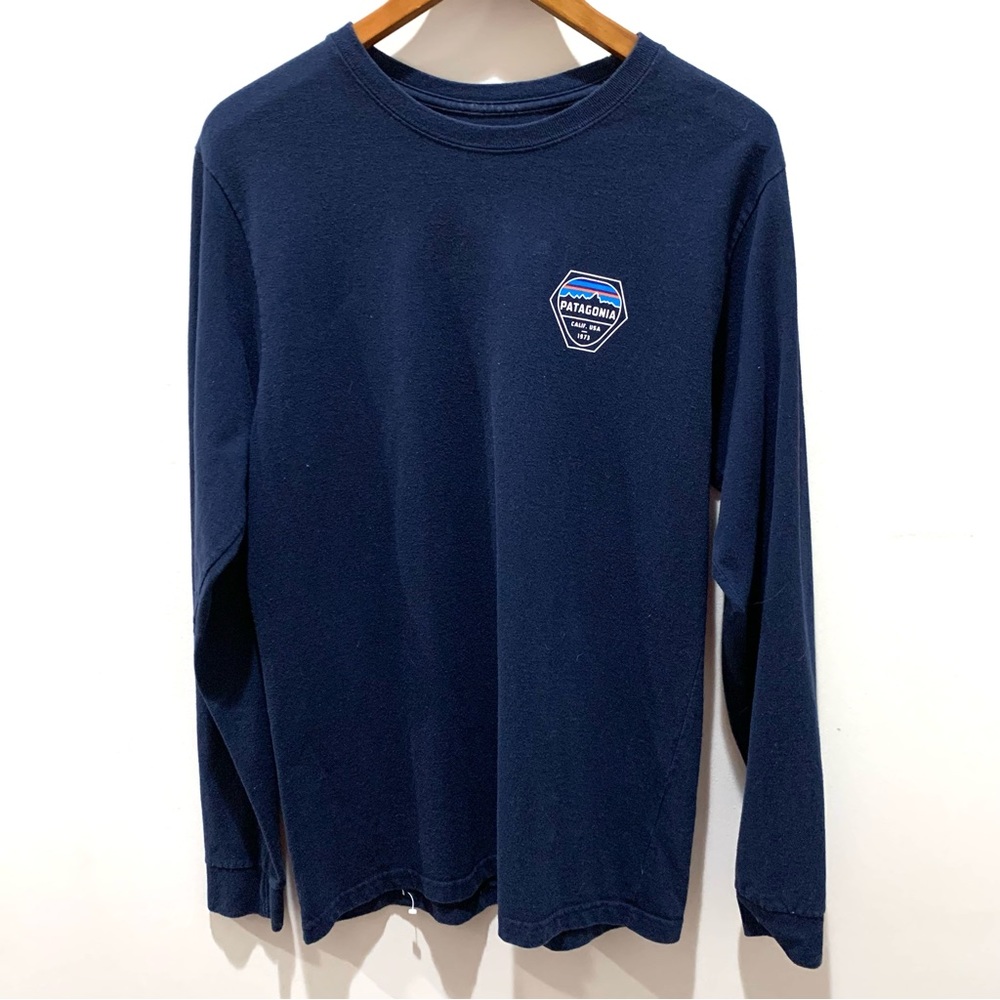 Men's Patagonia Fitz Roy Hex Long Sleeved Navy T-Shirt Size Medium
